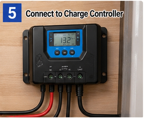 RV solar panel connect charge controller