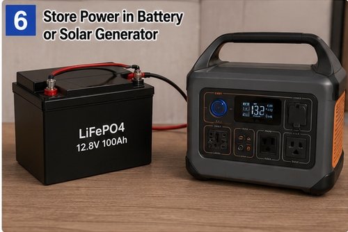 RV solar panel store power