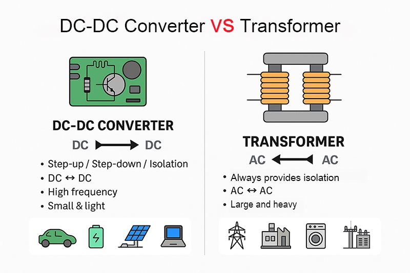 DC DC converter vs transformer comparison