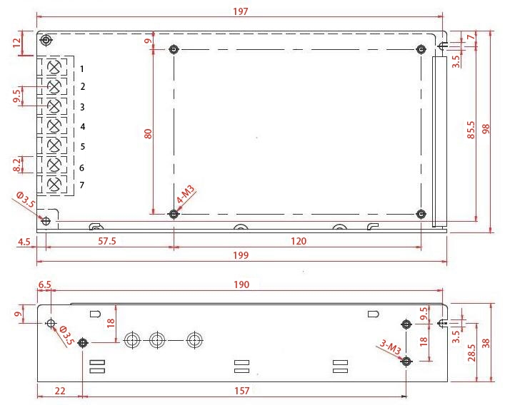 24V 4.5A Switching Mode Power Supply Dimension