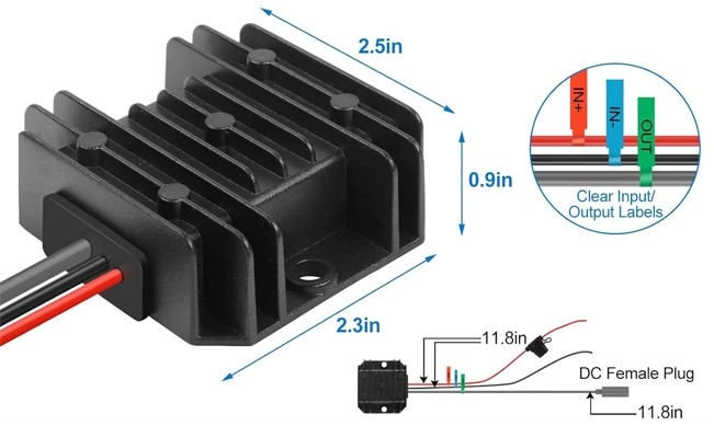 12V-24VDC to 30VDC Step Up Converter Dimension and Wiring