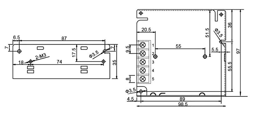 12V 2A 25W SMPS Dimension