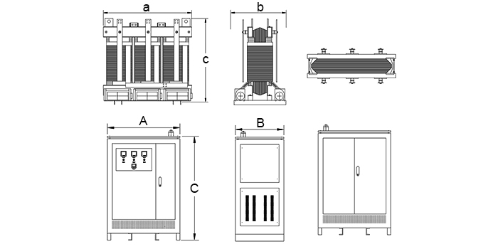 150 kVA to 300 kVA three-phase isolation transformer installation dimensions