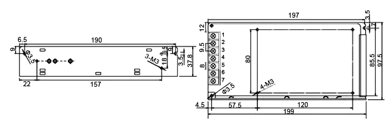 15V 120W SMPS Mounting Dimension