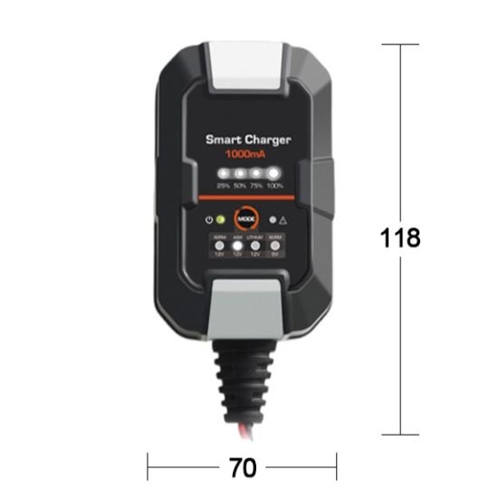 1A Portable Car Battery Charger Size