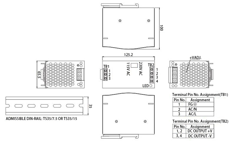 24V 5A 120W SMPS Switching Power Supply Dimension