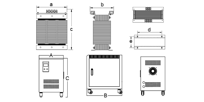 3 kVA three-phase isolation transformer dimensions
