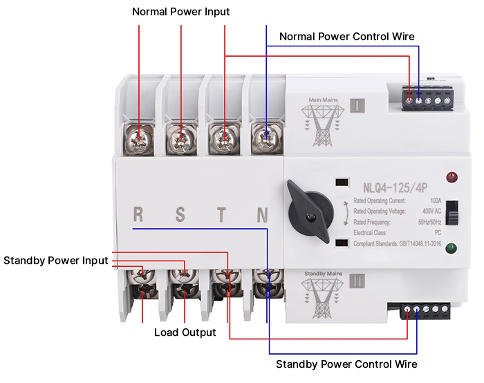 4P Dual Power WiFi ATS&nbsp;Wiring Diagram