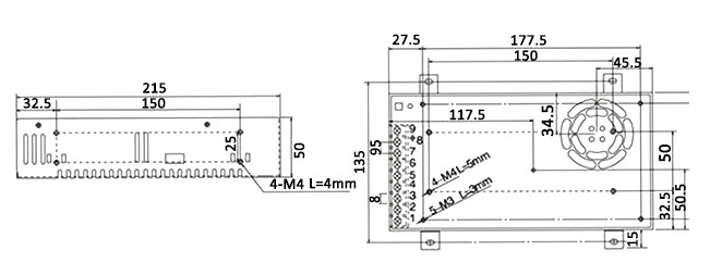 24V 20A 500W SMPS Dimension