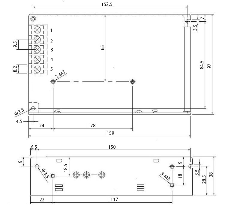 50W Switching DC Power Supply Dimension