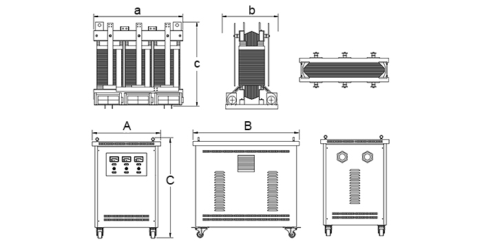 60 kVA to 100 kVA three-phase isolation transformer installation dimensions