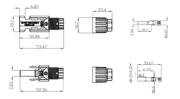 MC4 solar connector 1000v size