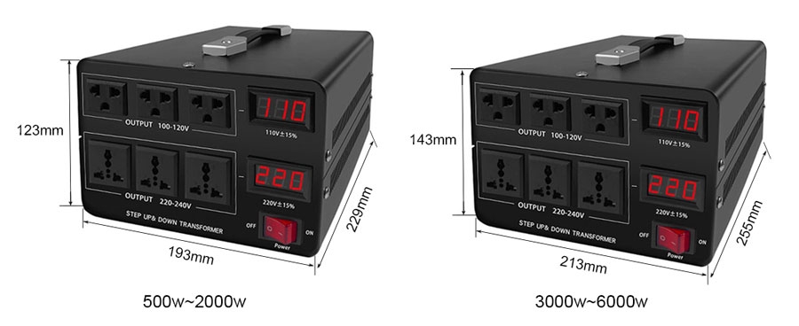 auto sensing step up step down transformer dimensions