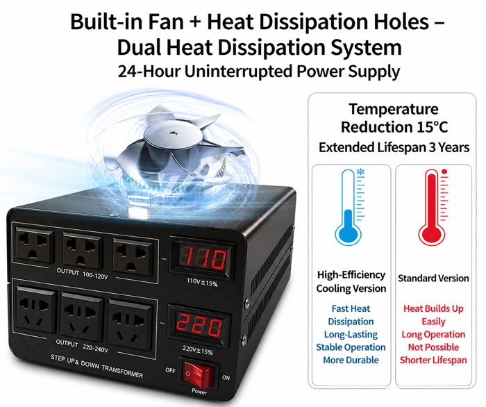 auto sensing step up step down transformer fan style