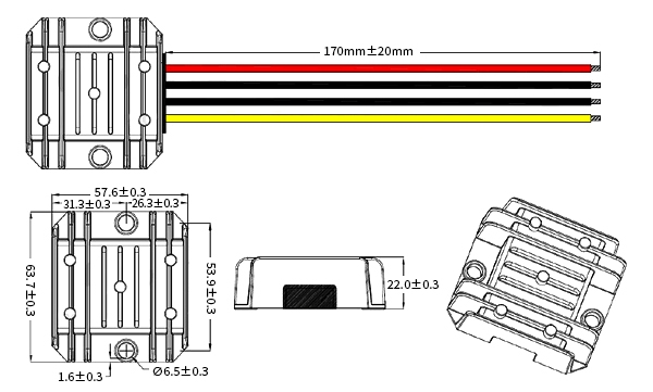 DC DC boost buck converter 8v-40v, 13.8V 3A dimension