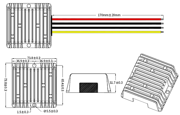 DC DC boost buck converter 9v-40v 28v 5A dimension