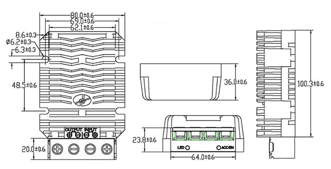 DC DC boost buck converter 9v-40v 28v 15A dimension