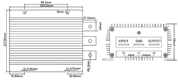 DC DC buck converter 50/60A size