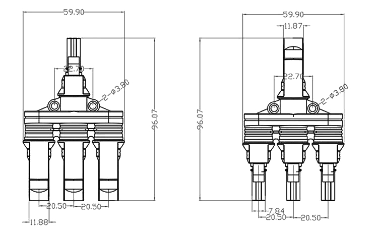 H branch solar connector 3 to 1 sizes