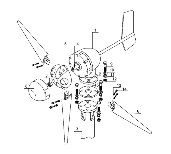 Horizontal axis wind turbine 600w 700w decomposition