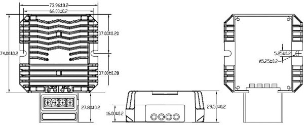 Isolated DC-DC converter 24V to 5V/12V dimension