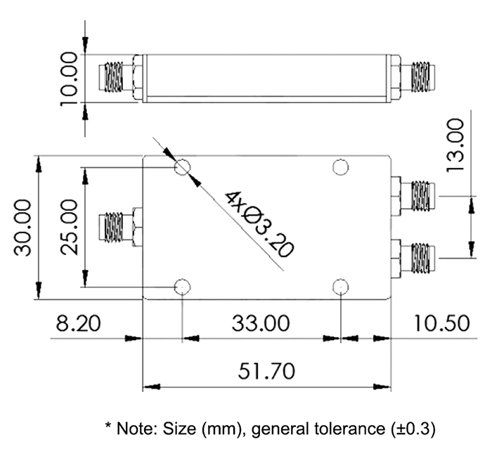 power divider 2 way 8 ghz dimension