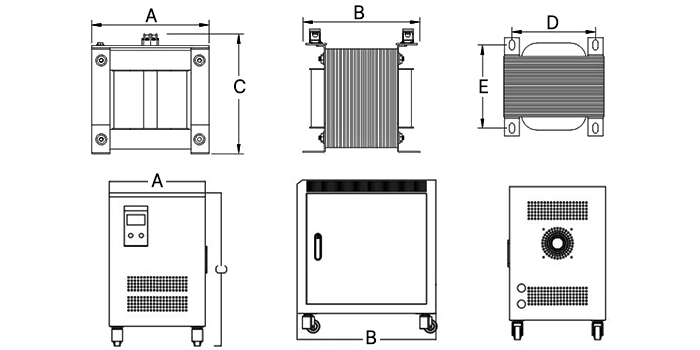 Single-phase isolation transformer dimension