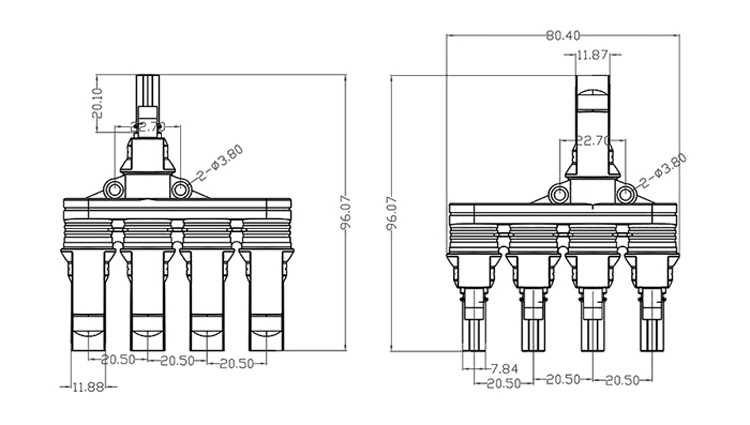 H branch solar connector 4 to 1 sizes