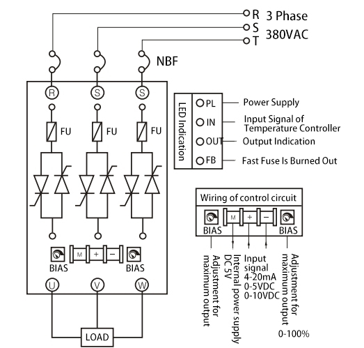 Star (Y) Type Wiring Diagram of 3-Wire SCR Power Controller