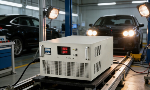 Adjustable DC power supply for automotive electronic bench testing