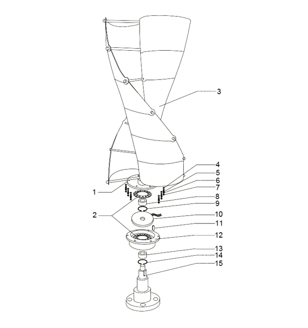 Vertical spiral axis wind turbine 100W to 400W decomposition