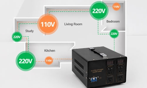 voltage converter transformer with display for whole house power wiring