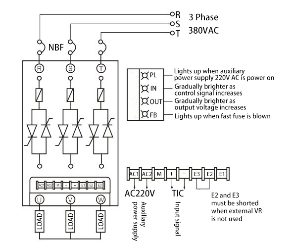 3-Wire 3 Phase Thyristor Power Regulator Wiring Diagram