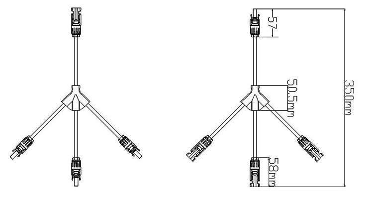 Y branch 3 to 1 solar connector size